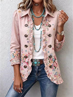 Rancher's Chic Cow-Print Ruffle Long Sleeve Jacket