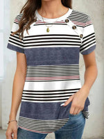 Vintage Striped Round Neck Short Sleeve Blouse