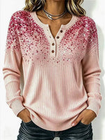 Casual Ombre Henley Collar Long Sleeve Sweater