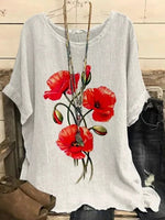 White Casual Round Neck Floral Printed Short Sleeve Blouse