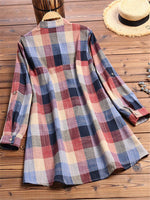 Vintage Print Plaid Multicolor Long Sleeve Button Blouse