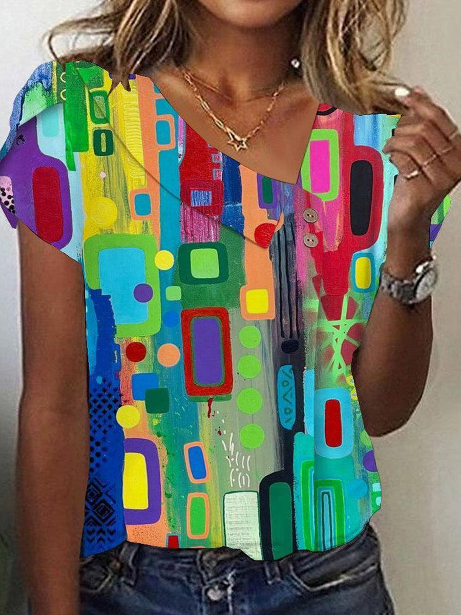 Casual V-neck Short Sleeve Top