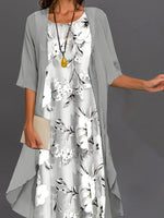 Crew Neck Half Sleeve Floral Two Piece Jacket Midi Dress