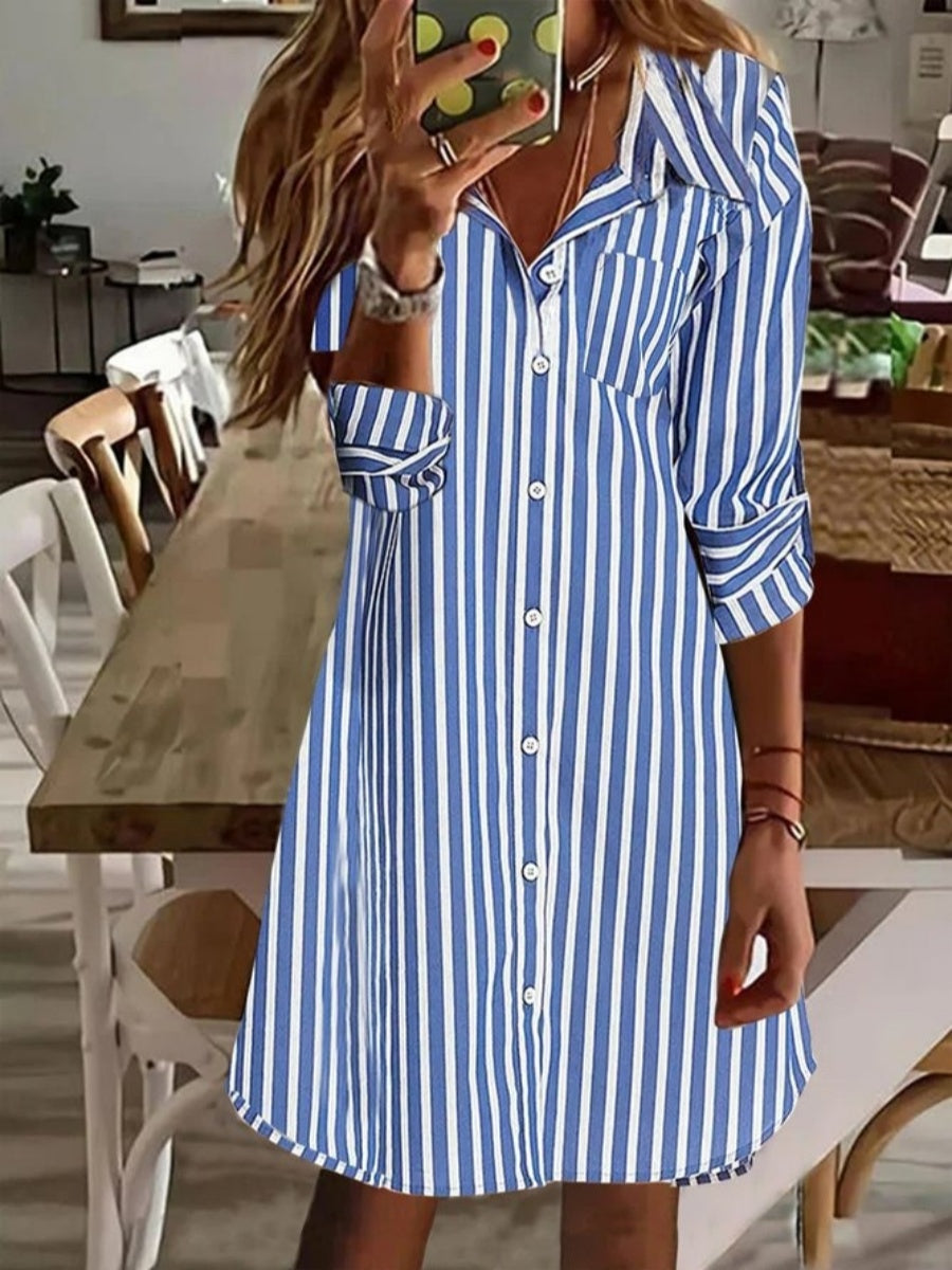 Women's Shirt Collar Striped Casual Dress