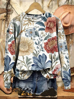 Casual Floral Print Round Neck Long Sleeve Sweatshirt