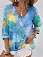 Colourful Casual V-neck Long Sleeve Blouse