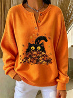 Casual Cat Crew Neck Long Sleeve Sweatshirt