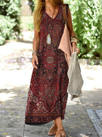 Women's V-neck Sleeveless Summer Ethnic Jersey Dress