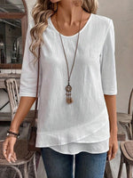Simple White Plain Round Neck Top