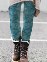 Blue CasualLeaves PrintedLeggings