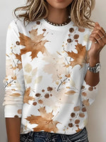 Casual Maple Leaf Crew Neck Long Sleeve T-shirt