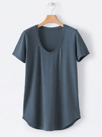 Solid Color Round Neck Casual Blouse