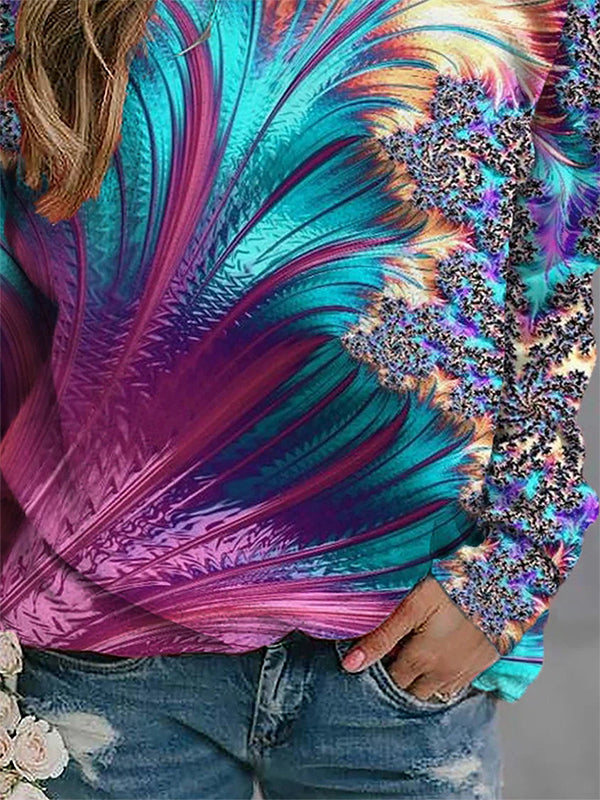 Purple Casual Round Neck Long Sleeve Hippie Printed Sweatshirts