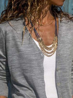 Gray Solid Casual Tops Long Sleeve Cardigan