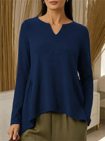 Women's Solid Color V-neck Long Sleeve Casual Loose-fitting Top