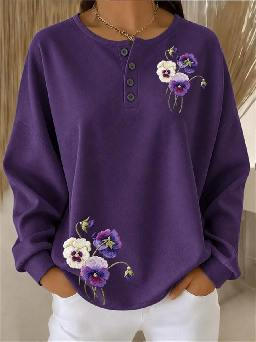 Casual Henley Collar Animal Long Sleeve Sweatshirt