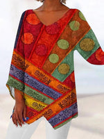 Red Showy Patchwork Long Sleeve Blouse