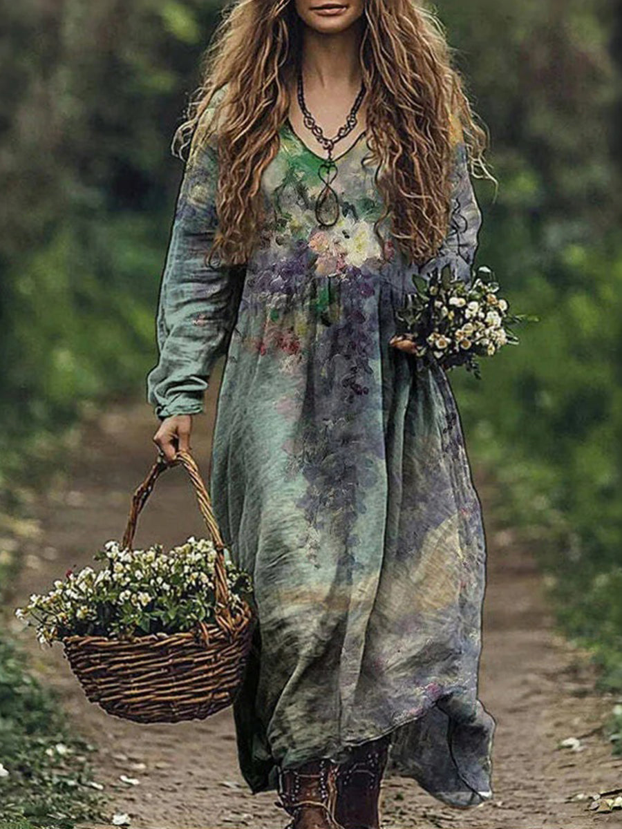 Vintage Floral Print Dress