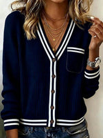 Blue Striped V-neck Long Sleeve Sweater