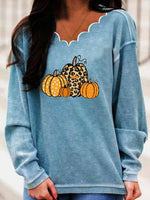 Long Sleeve V-neck Pumpkin Printed Sweatshirt