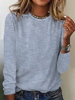 Multi Casual Round Neck Stripe Printed Long Sleeve Blouse