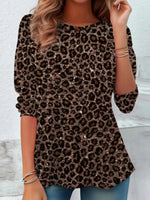 Brown Leopard Round Neck Long Sleeve Top