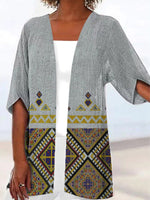 Light Gray Casual Summer Printed Half Sleeve Cardigan