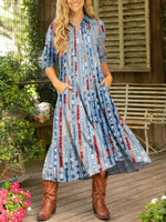 Trendy Blue Long Sleeve Midi Dress