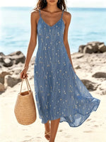 Women Leaf Spaghetti Sleeveless A-Line Dress