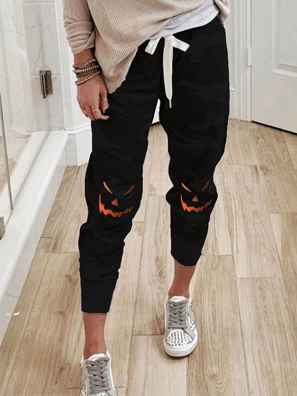 Black Casual Monster Printed Halloween Pants