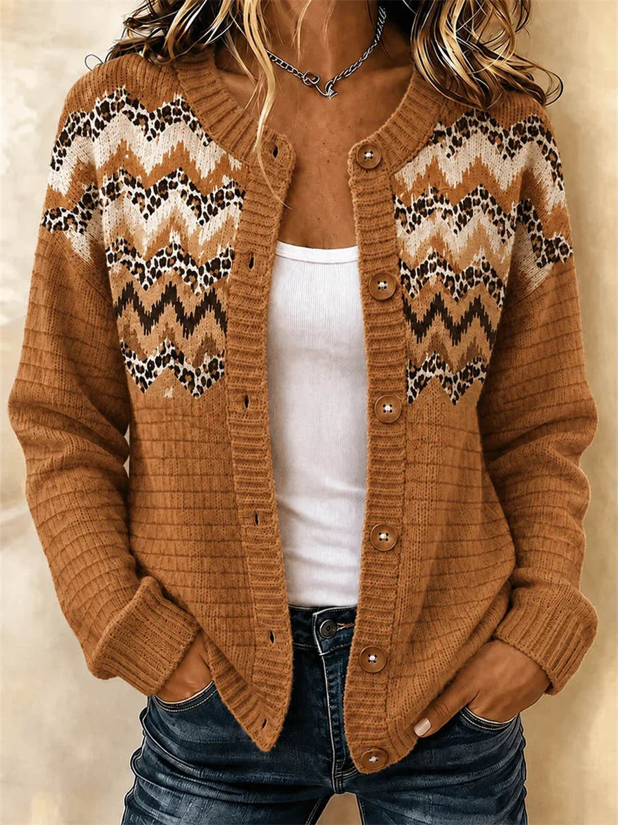 Women Geometric Long Sleeve Comfy Casual Cardigan