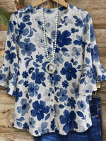 Stylish Floral Print Bell Sleeve Top