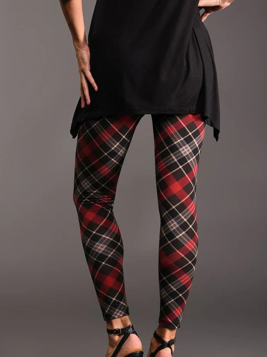 Elastic waist Checked/Plaid Printed Vintage Leggings