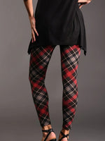 Elastic waist Checked/Plaid Printed Vintage Leggings