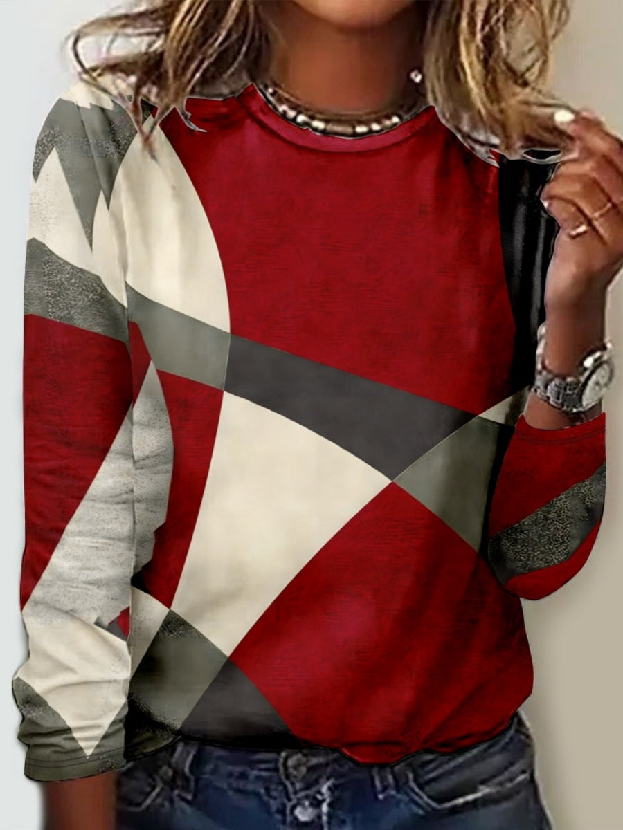 Casual Geometric Crew Neck Long Sleeve T-shirt