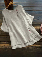 Regular Solid Buttoned Crew Neck Short Sleeve T-Shirt
