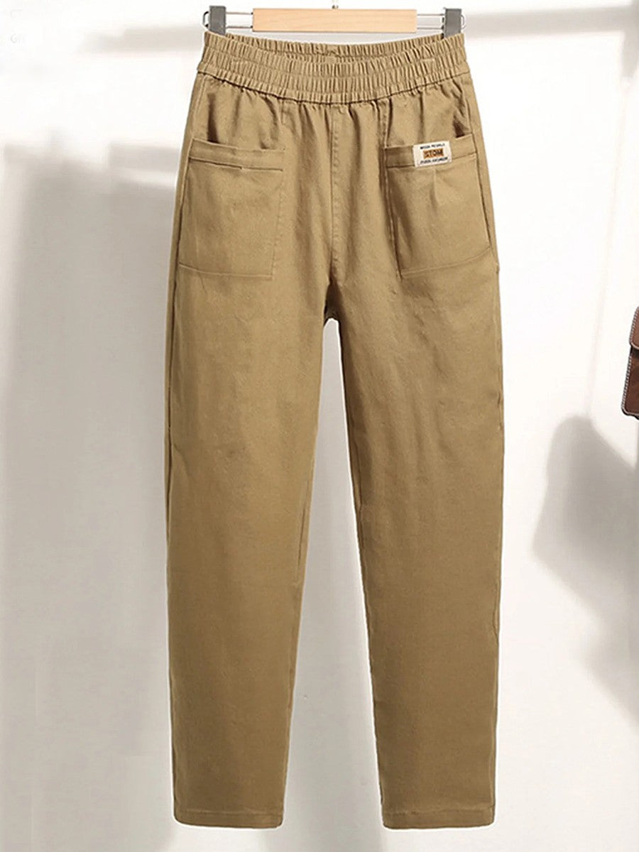 Casual Plain Long Elastic Waist Pocket Stitching Pants