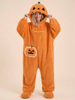 Ghost Pumpkin Hooded Onesie – Plush Halloween Jumpsuit
