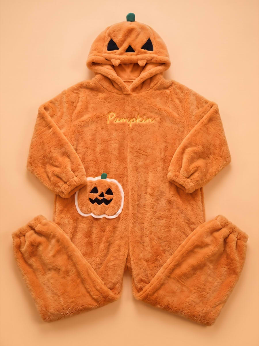 Ghost Pumpkin Hooded Onesie – Plush Halloween Jumpsuit