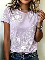 Casual Floral Round Neck Short Sleeve T-shirt