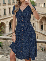 Vintage Polka Dot V-neck Short Sleeve Dress