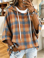 Casual 3/4 Sleeve Plaid Hoodie