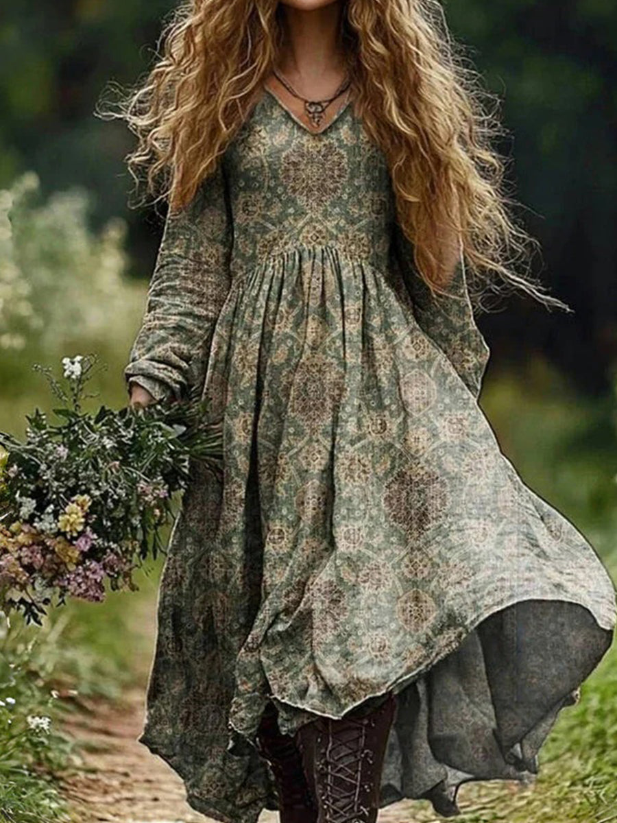 Vintage Ethnic Print Dress