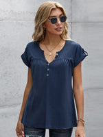 Blue Buttoned Detail Short Sleeve T-shirt