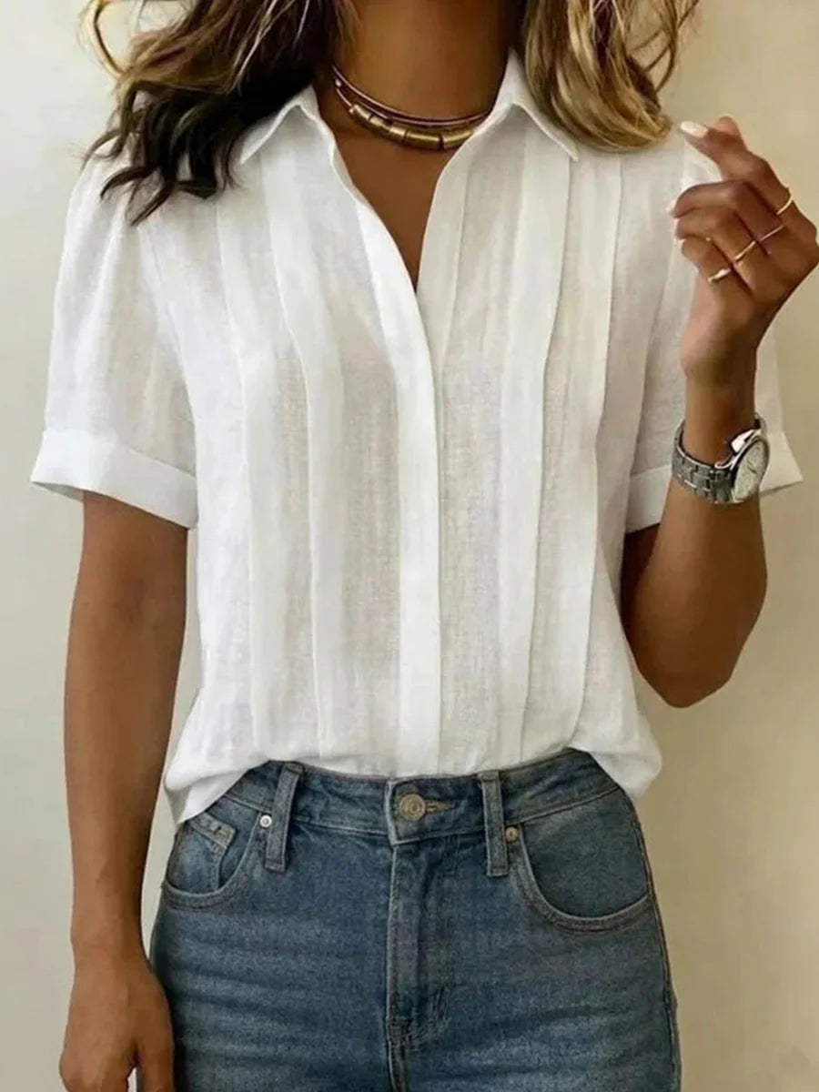 Solid Colour Casual Short Sleeve Blouse