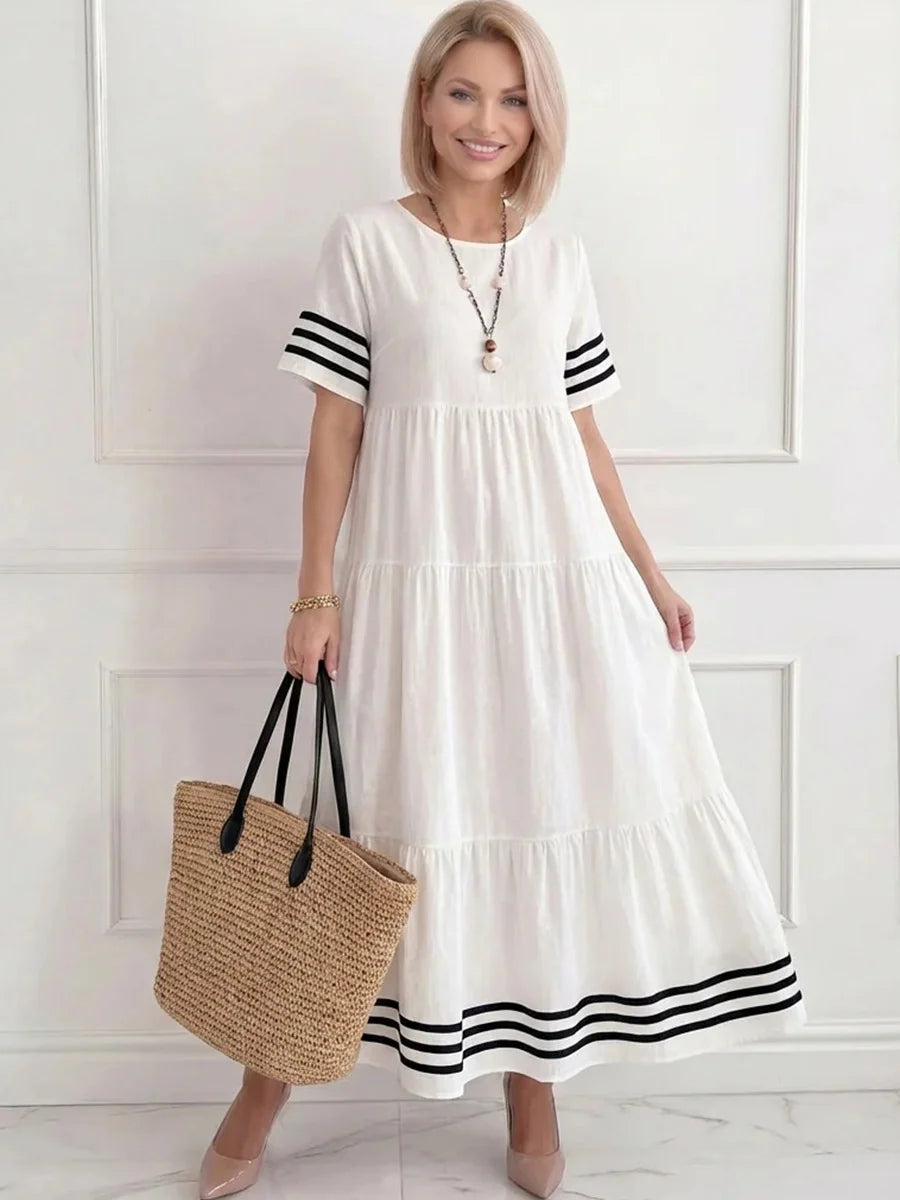 Groovy Round Neck Short Sleeve Maxi Dress