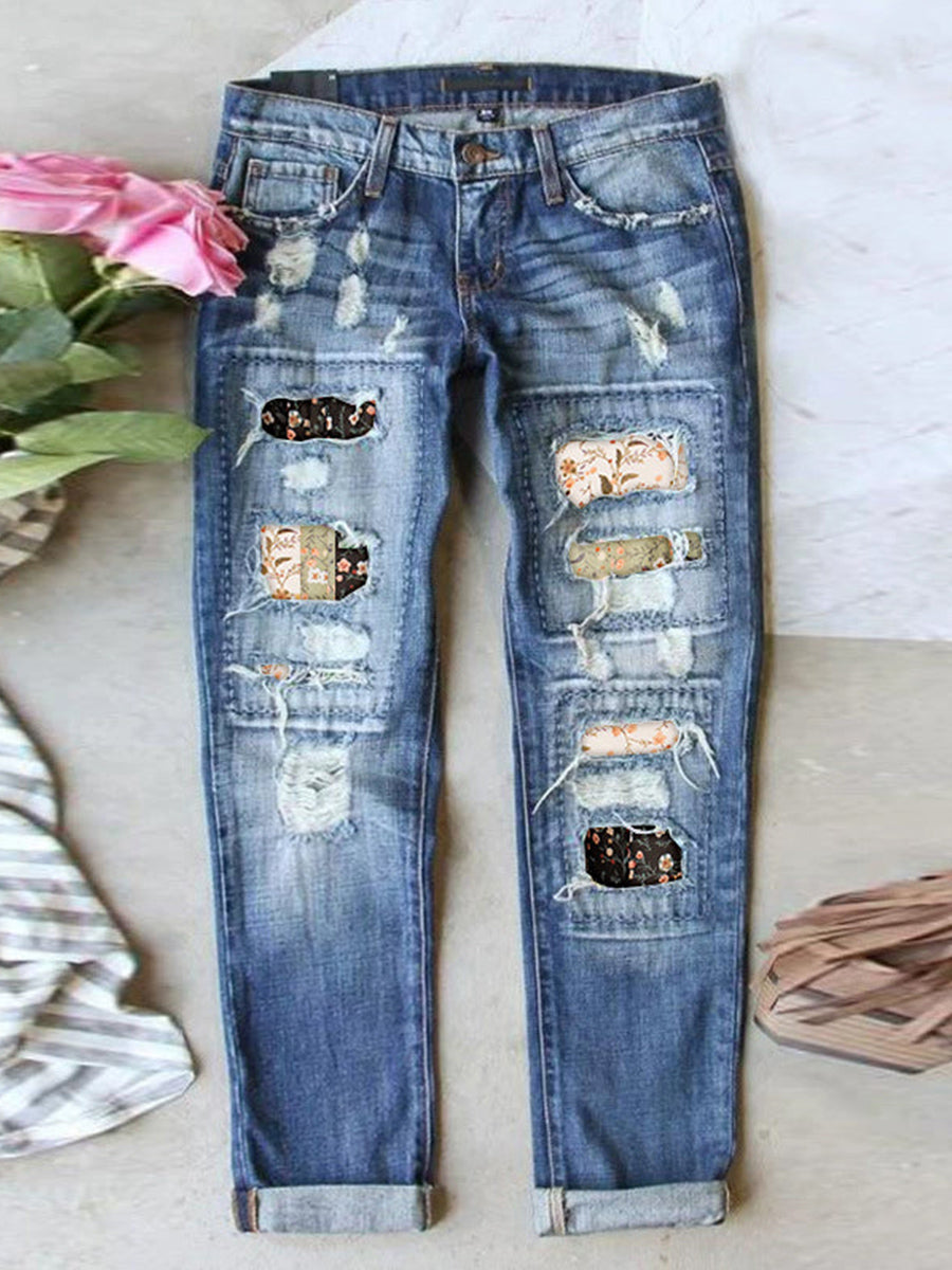 Stretch Ripped Frayed Raw Hem Distressed Jeans