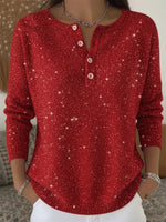 Shiny Solid Color Long Sleeve Sweater