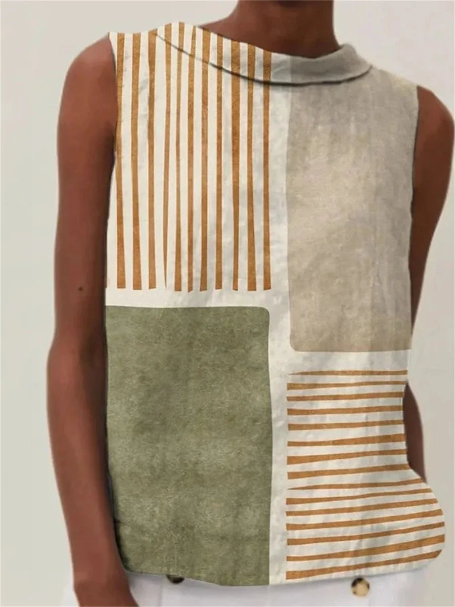 Vintage Colour Block Round Neck Sleeveless Tank Top