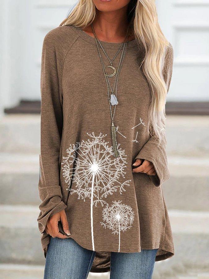 Casual Crew Neck Floral Print Long Sleeve Blouse